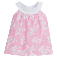 Little English traditional children's clothing, girl's classic sleeveless top with wide white neck and pink havana print for Summer