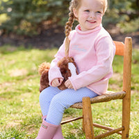 little english classic children's clothing light pink roll neck sweater for girls, leggings in light blue stripe, outfits for fall