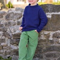 little english classic children's clothing navy roll neck sweater, Pull on pant in watercress corduroy, outfits for fall