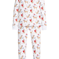 little english classic children's clothing girls long sleeve and pant pajamas with lab and red hearts all over print