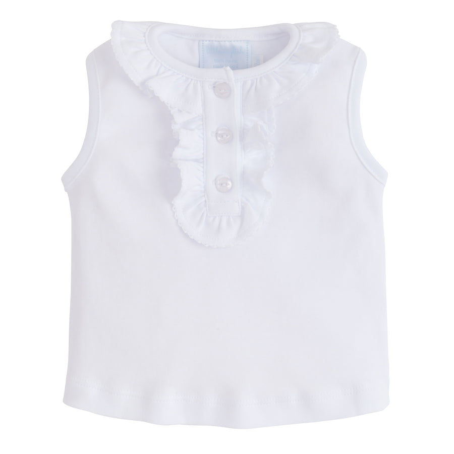 Little English classic children's clothing, toddler girl's knit top with ruffled collar and placket trimmed in white picot