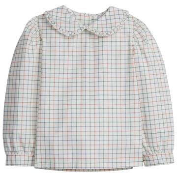 little english classic childrens clothing girls tattersall blouse with ruffled peter pan collar
