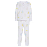Little English classic children's clothing, girls long-sleeved jammies with ruffles around the collar and printed Easter egg motif