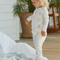 Little English classic children's clothing, girls long-sleeved jammies with ruffles around the collar and printed Easter egg motif