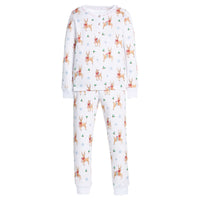 little english classic children's clothing girls long sleeve and pant pajama set with all over reindeer print for holiday