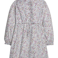 Little English classic dress for girls. Soft blue flannel-like shirt dress with ruffled collar and placket for Fall