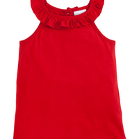 Little English classic children's clothing, girl's knit tank top red ruffled collar in white