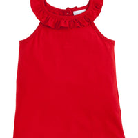 Little English classic children's clothing, girl's knit tank top red ruffled collar in white