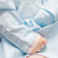 Little english classic ryeland day gown in light blue with button closure down front for baby