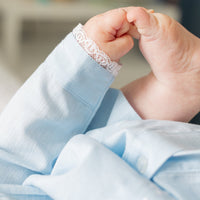 Little english classic ryeland day gown in light blue with button closure down front for baby