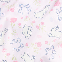 Little English girl's pink bunny and floral fabric for easter