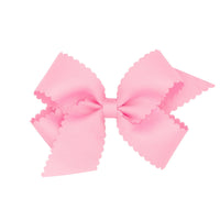 Little English traditional children's clothing. Girl's pink scallop edged hair bow for Spring