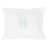 Little English baby pillow case with scallop edge trimmed in light green embroidery, nursery goods for baby