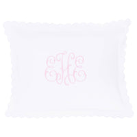 Little English baby pillow case with scallop edge trimmed in white embroidery, nursery goods for baby
