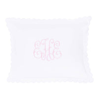 Little English baby pillow case with scallop edge trimmed in white embroidery, nursery goods for baby