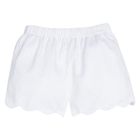 Little English classic children's clothing, girl's elastic waist shorts with scallop hem in white twill