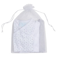 Little English traditional children's clothing. Set of 3 knit unisex onesies in grey stripe, white, and white with grey stars