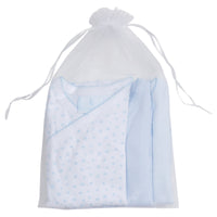 Little English traditional children's clothing. Set of 3 knit unisex onesies in light blue stripe, light blue, and white with light blue stars