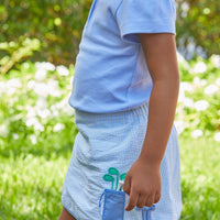 Little English classic children's clothing, girl's light blue knit polo shirt with ruffled collar