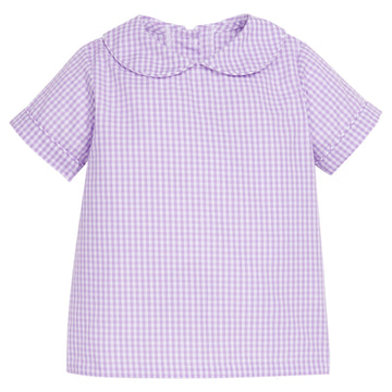 Short Sleeve Peter Pan Shirt - Lavender Gingham