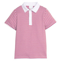 Little English classic short sleeve polo in red, white, and blue americana stripe, for little boy