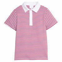 Little English classic short sleeve polo in red, white, and blue americana stripe, for little boy