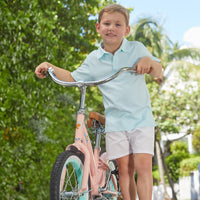 Little English classic polo shirt in aqua stripe pattern