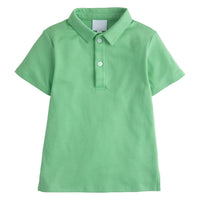 Little English soft cotton polo for boys, solid green short sleeve polo, classic kids clothing