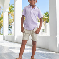 Little English classic children's clothing, boy's traditional short with zipper and belt loops in khaki twill for spring