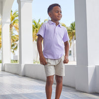 Little English classic children's clothing, boy's traditional short with zipper and belt loops in khaki twill for spring