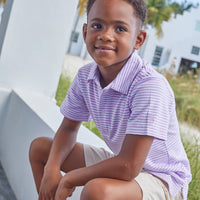 Little English traditional children's clothing, boy's classic polo in lavender stripe