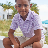 Little English traditional children's clothing, boy's classic polo in lavender stripe