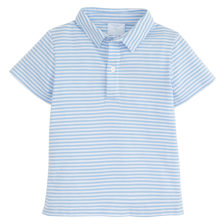 Little English classic boy's polo for spring, traditional short sleeve soft cotton polo in light blue stripe