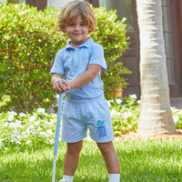 Little English classic boy's polo for spring, traditional short sleeve soft cotton polo in light blue