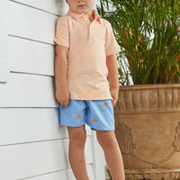 Little English traditional boy's short sleeve polo for spring, orange striped soft cotton polo
