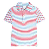 Little English classic children's clothing. Boys red and blue Primary Stripe short sleeve polo