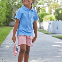 Little English classic boy's polo for spring, traditional short sleeve soft cotton polo in regatta