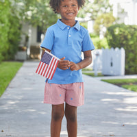 Little English classic boy's polo for spring, traditional short sleeve soft cotton polo in regatta