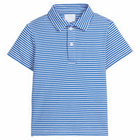 Little English traditional children's clothing. Classic royal blue striped polo for boys for Spring. 4th of July shirt for boys