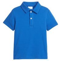 Little English traditional children's clothing. Classic royal blue polo for boys for Spring. 4th of July shirt for boys