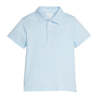 Little English classic short sleeve polo in light blue sky stripe, for little boy