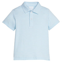 Little English classic short sleeve polo in light blue sky stripe, for little boy