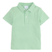 Little English classic boy's polo for spring, traditional short sleeve soft cotton polo in green stripe