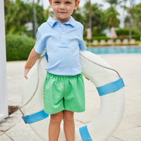 Little English classic clothing for kids, little boy's elastic waist short in green twill, pull on short for spring