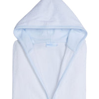 Little English traditional children's clothing. White bath robe with blue trim for boys. Gift clothing for boys