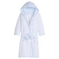 Little English traditional children's clothing. White bath robe with blue trim for boys. Gift clothing for boys