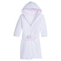 Little English traditional children's clothing. White bath robe with pink trim for girls. Gift clothing for girls