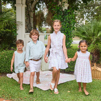 Little English traditional children's clothing. Soft green and white Savanna Stripe button down shirt for boys