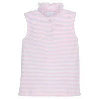 Little English classic children's clothing girls tank with ruffle collar in light pink and white stripes
