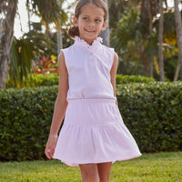 Little English classic skort with light pink stripe pattern and elastic waist